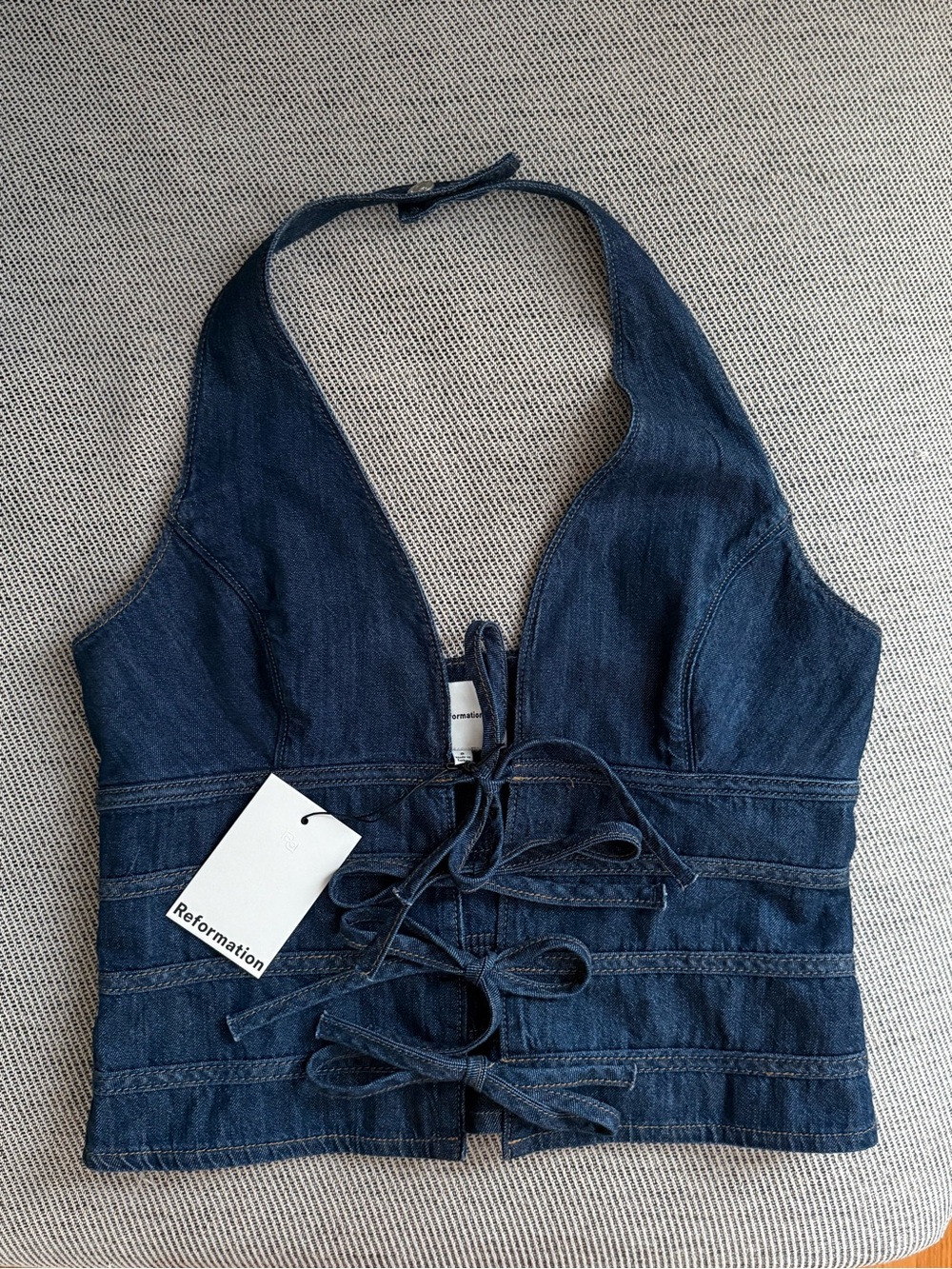 Reformation Kyleigh Denim Halter Top - Picture 1 of 3